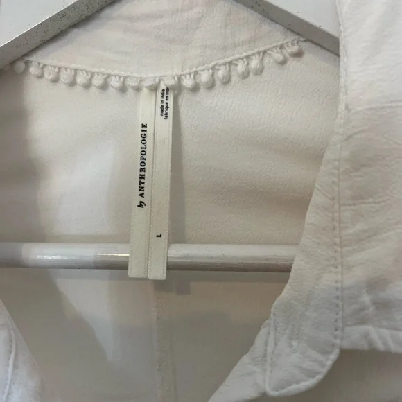 Anthropologie long sleeve shirred Cream Button-Down Shirt - Picture 6 of 8